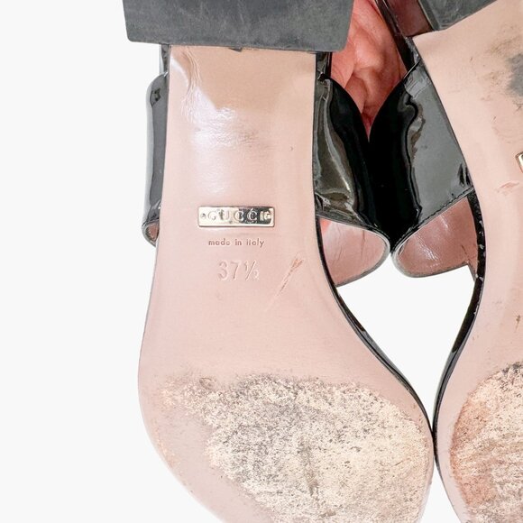 Gucci Lilane Horsebit Thong Sandals EU 37.5 US 7.5 Black Patent Low Block Heel - Picture 11 of 11